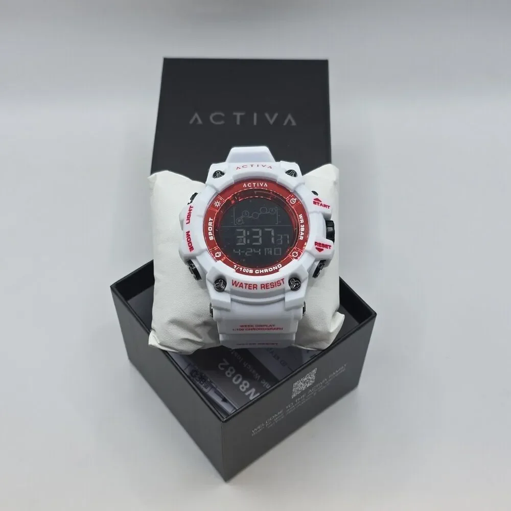 Activa Summit X,Digital Sport Watch 50mm, Quartz, 30m, Red, White ACW8082-016